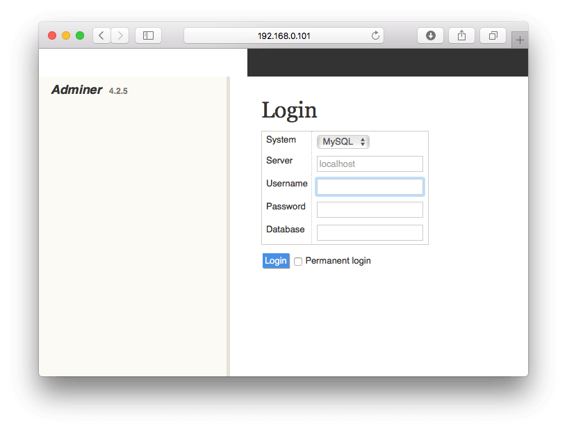 adminer-login-page